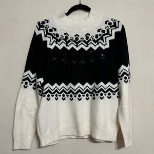 Ann Taylor Fair Isle Embellished Jeweled Sweater White Black Size M
